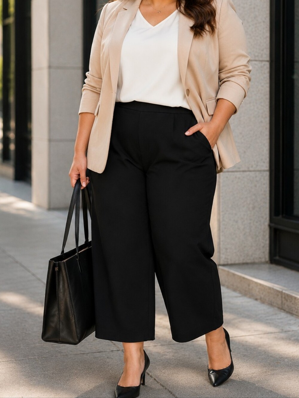Addition Elle Black Pull-On Wide Leg Pants Plus Size Career Office Stretch